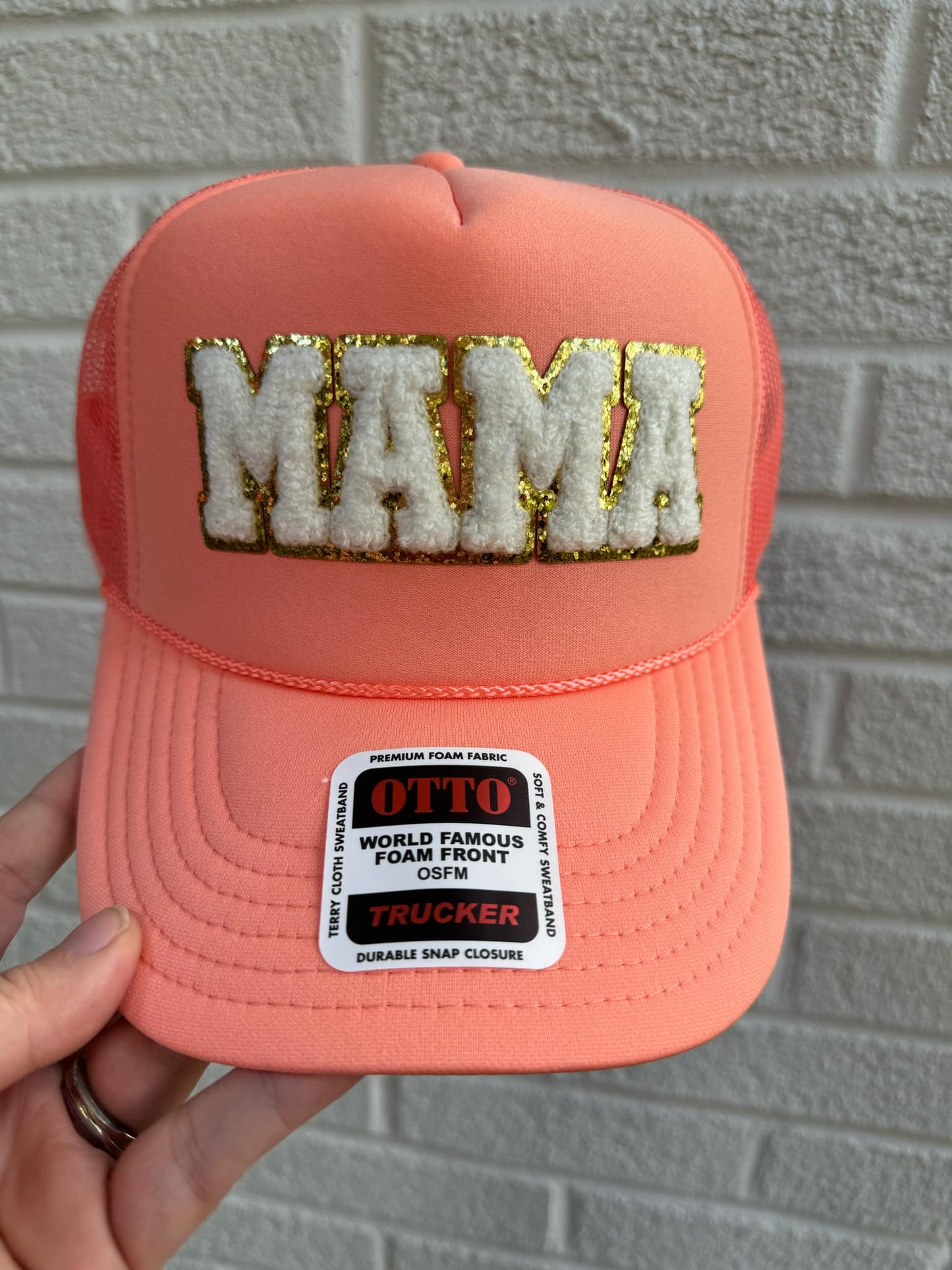 Mama White/Gold Trucker Patch Hat