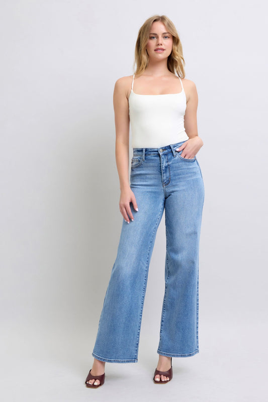 Judy Blue Modern Throwback High Waist Vintage Wash Wide Leg Jeans