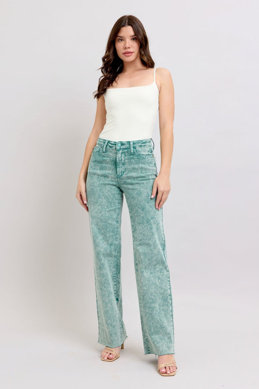 Judy Blue Fade Into You High Waist Garment Dyed Raw Hem Dad Jeans