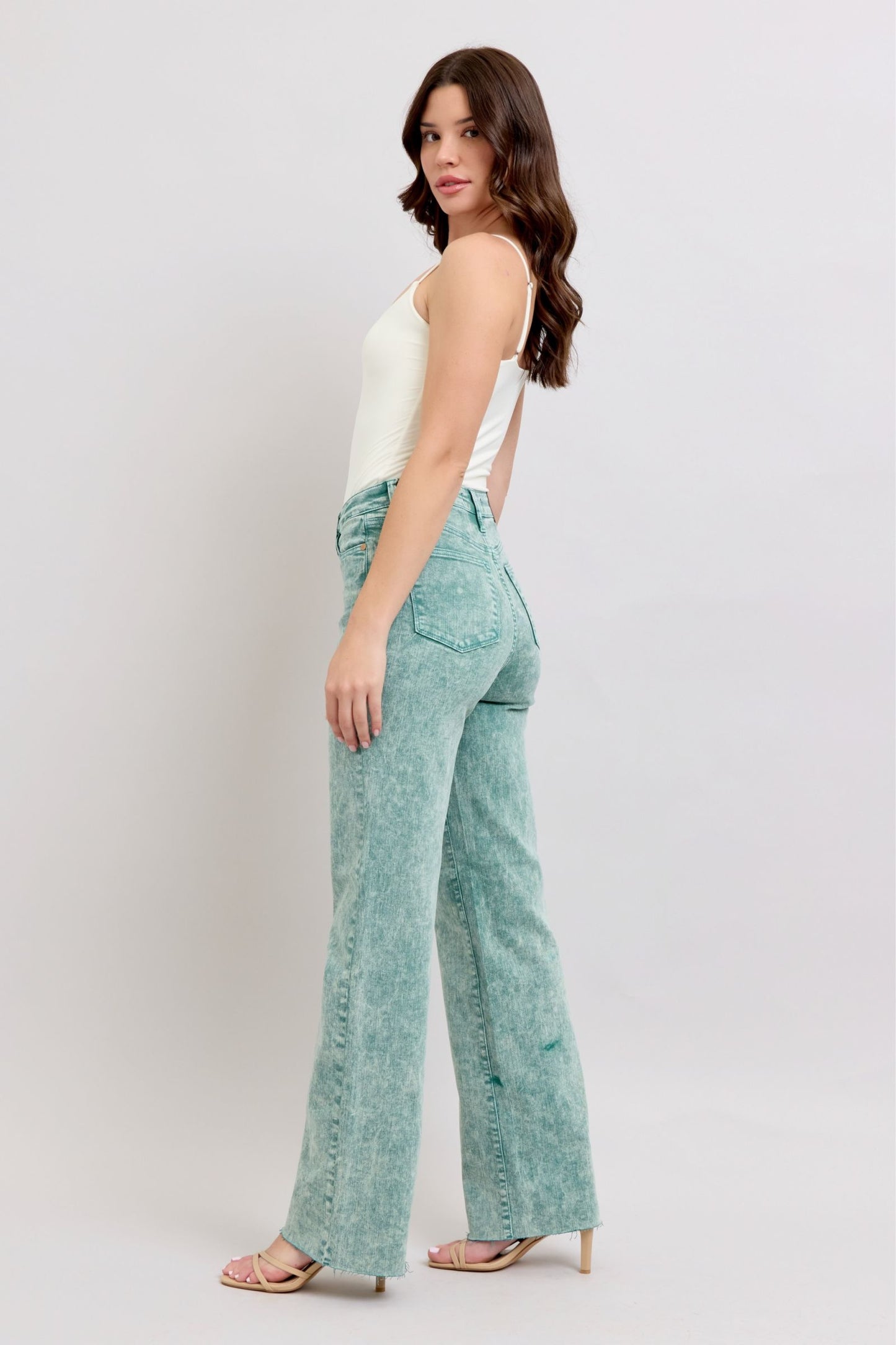 Judy Blue Fade Into You High Waist Garment Dyed Raw Hem Dad Jeans