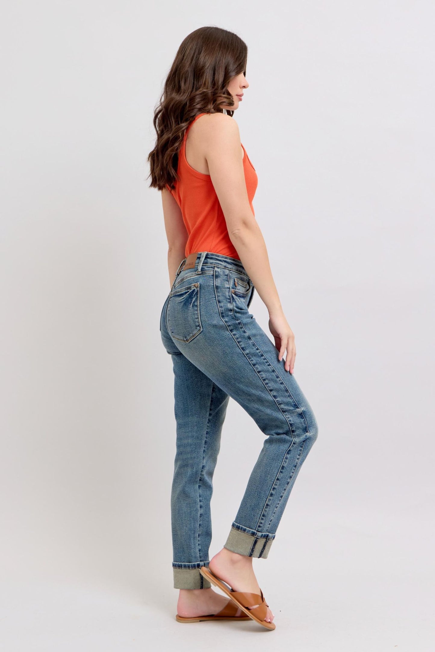Judy Blue Roll With It Mid-Rise Vintage Wash Double Roll Cuff Boyfriend Jeans