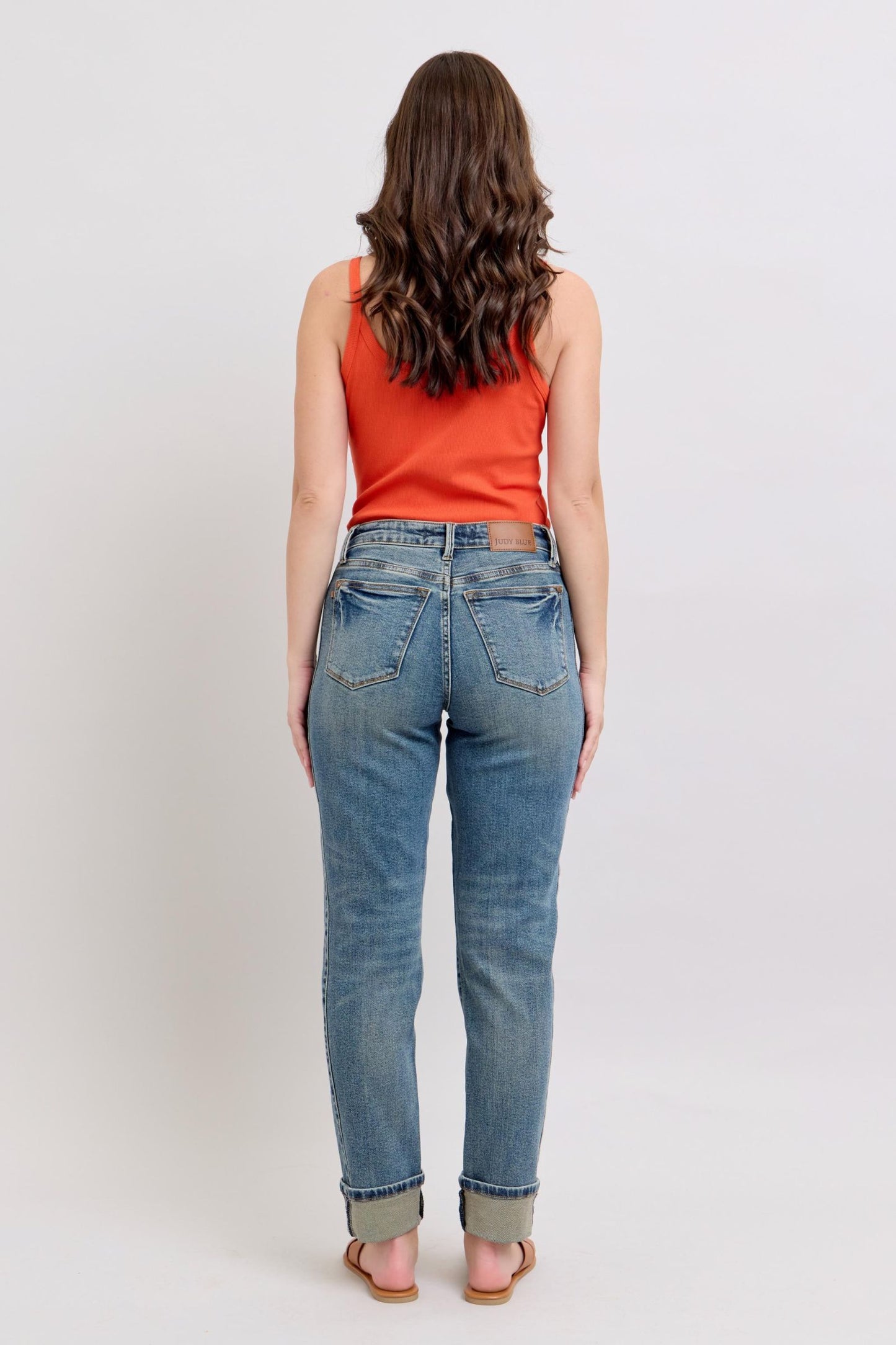 Judy Blue Roll With It Mid-Rise Vintage Wash Double Roll Cuff Boyfriend Jeans