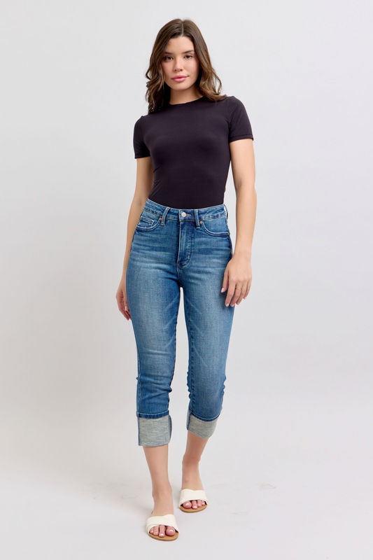 Judy Blue Like To Be High Waist Tummy Control Cuff Capris