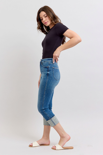 Judy Blue Like To Be High Waist Tummy Control Cuff Capris