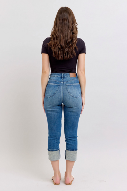 Judy Blue Like To Be High Waist Tummy Control Cuff Capris