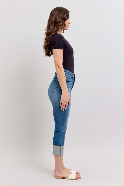 Judy Blue Like To Be High Waist Tummy Control Cuff Capris